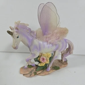 Vintage 90er Jahre handbemalt Polystone Einhorn Feder Flügel Greenbrier lila - Bild 1 von 5