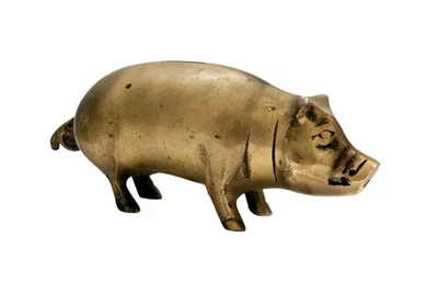 VINTAGE BRASS PIG PIGGY BANK  - Image 1 of 4