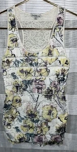 Charlotte Russe Women's Medium Tiered Ruffles White Yellow  Floral Lace Tank Top - Picture 1 of 4