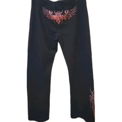 Pantalones de salón Harley Davidson para mujer negros acampanados talla XL gráficos de alas  Foto 1 de 4