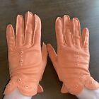 Vintage 1940s-60s Women's 8" Gloves Salmon Pink Embroidered Scallop Eyelet Small