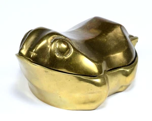 Vintage Mid Century Messing Frosch Deckel Schmuckdose mit Klappdeckel MCM - Bild 1 von 12