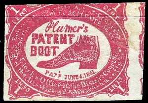 DRUMMOND #LRPPB2.1 ""PLUMER'S PATENT STIEFEL"" 1-CENT LIZENZMARKE - Bild 1 von 1