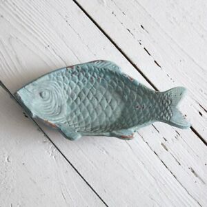 Painted Cast Iron Verdigris Fish Soap Dish / Jewelry Tray - Nautical Sea Beach