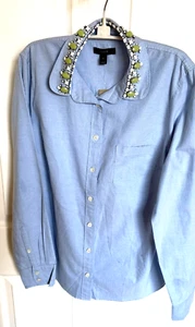 Blue Long Sleeve Button-Down Shirt With Jeweled Collar - Picture 1 of 3