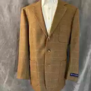 New Henry Jacobson Lg tobacco/ blue windowpane wool unconstructed sport coat - Picture 1 of 9