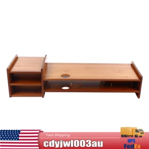 Sturdy Bamboo Wood Monitor Stand Riser w/ Drawer - Desk Storage Organizer - Picture 1 of 12