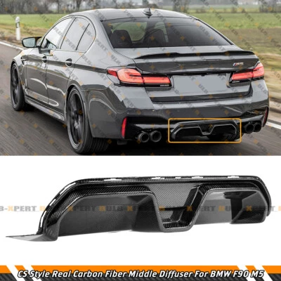 Difusor de para-choque traseiro central de fibra de carbono estilo CS real para 2018-2023 BMW F90 M5 - Imagem 1 de 4