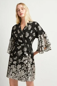 New With Tags French Connection Elsie Satin Devore Wrap Dress - Picture 1 of 5