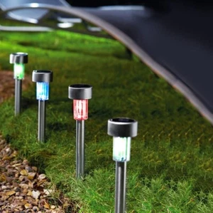 8 Solar Powered Mini Stainless Steel Auto LED Post Garden Lights Colour Changing - Picture 1 of 4