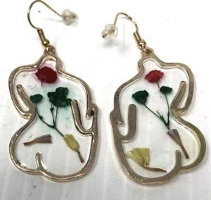 Female Nude Glass Encased Flowers Woman’s Back & Bottom Figural Pierced Earrings - Picture 1 of 3