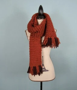 Talla Única: HECHA A MANO Bufanda Tejida con Cable Naranja Gruesa Larga Mujer Cálida - Imagen 1 de 8