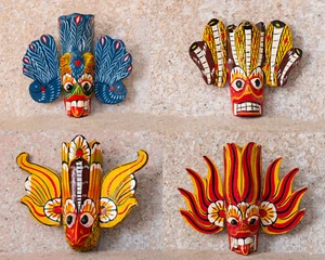 Set of 4 Sri Lankan Handmade Wooden Home Decor Wall Hanging Traditional Mask 4"  - Picture 1 of 11