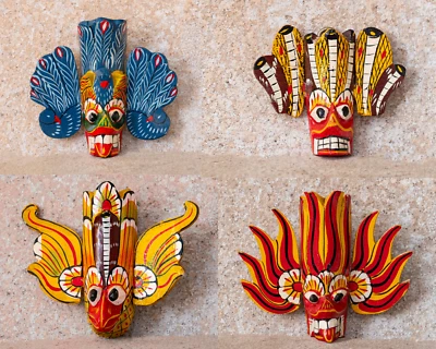 Set of 4 Sri Lankan Handmade Wooden Home Decor Wall Hanging Traditional Mask 4"  - Image 1 of 4