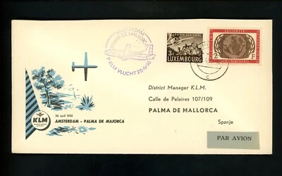 Postal History Luxembourg #307+C9 First Flight 1956 Amsterdam to Mallorca Spain - Image 1 of 2