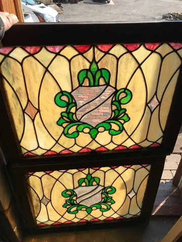 SG 2597 Match Pair Antique Beveled Glass Stainglass Windows 30.5 X 23.5 Cover