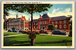 Postcard New Brunswick NJ c1937 City Hall and Post Office Middlesex County Linen - Picture 1 of 2