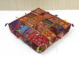 Brown Patchwork Pillows Cover Embroidery Handmade Cotton Large Cushion Covers - Picture 1 of 5