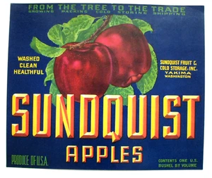Original rare SUNDQUIST apple crate label Sundquist Fruit & Cold S INC Yakima WA - Picture 1 of 2