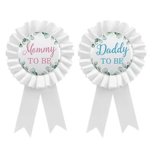 2PCS Mom and Dad to Be Pin Gender Reveal Baby Shower Tinplate Badge Set - Picture 1 of 6
