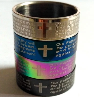 Anillo de Oración de Señores Mezcla TOP para Hombres Cruz de Jesús Anillos de Acero Inoxidable 316L 100 un. Foto 1 de 4