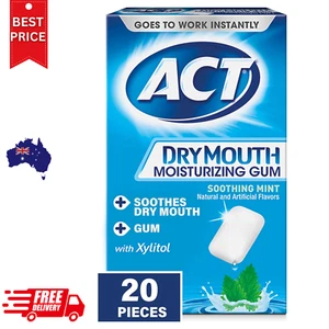 ACT Dry Mouth Moisturizing Gum with Xylitol, Soothing Mint,Sugar-Free, 20 Pieces - Picture 1 of 6