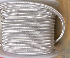 Cable redondo de 2 hilos cubierto de tela blanca, 18ga. Lámparas vintage luces antiguas, rayón - Imagen 1 de 3