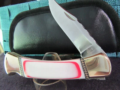 Buck 110 Custom. White Linen Phenolic. File work. Mint in Pouch w/ COA. - Image 1 of 4