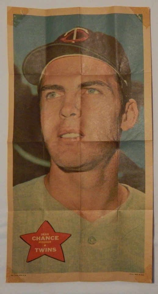 1968 TOPPS BASEBALL PIN UPS БОЛЬШОЙ ПЛАКАТ ВСТАВКА #1 Dean Chance Minnesota Twins - Изображение 1 из 1