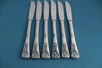 6 facas de jantar ocas Noritake ROSETTA aço inoxidável Japão 8 3/8" - Imagem 1 de 4