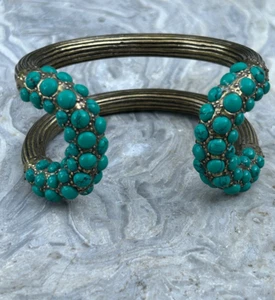 Giles & Brother Brass and Turquoise cuff bracelet, signed - Picture 1 of 7