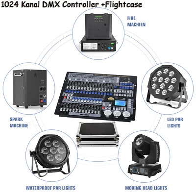 1024 Kanal DMX Controller +Flightcase Licht Steuerpult Lichtsteuerung für Disco - Bild 1 von 4