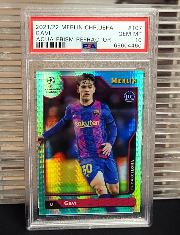  2021-2022 TOPPS MERLIN 107 GAVI AQUA PRISM REFRACTOR PSA 10 BARCELONA - Image 1 of 1