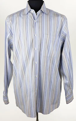 Рубашка John W Nordstrom мужская синяя в полоску на пуговицах спереди большая офисная карьерная - Изображение 1 из 4