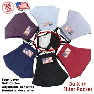 Wiederverwendbare waschbare vierlagige 100% Baumwolle Maske mit Filtertasche und Nasendraht - Bild 1 von 47