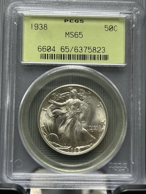 1938 Walking Liberty Half Dollar Silver Coin Graded MS65 by PCGS - Old Green Lab - Image 1 of 4