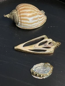 MUSCHEL ANHÄNGER SCHMUCK 24K BLATTGOLDRAND ECHT VINTAGE SELTEN 80er LOT SET 3 - Bild 1 von 23