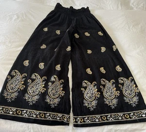 Anthropologie | Women’s XS | Black Smocked Wide Leg Embroidered Pants Lined - Picture 1 of 10
