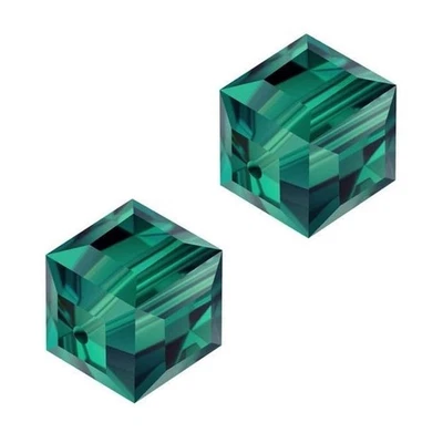 7 Pcs Vintage Swarovski® Crystal #5601 Cube Beads EMERALD 6mm - Image 1 of 4
