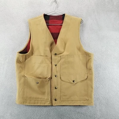 CC Filson Vest Mens Medium Tan Hunting Canvas Reversible Wool Plaid - Image 1 of 4