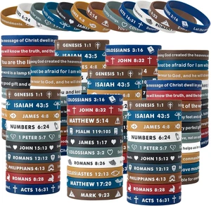 100 Stück Religiöse Silikon Armbänder Großpackung Bibel Gummi Armbänder Bunt In - Bild 1 von 12