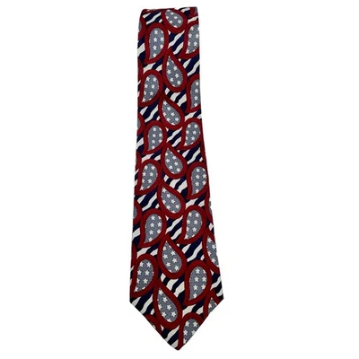 American Traditions Necktie Italian Silk Red White Blue Paisley Stars Patriotic - Image 1 of 4