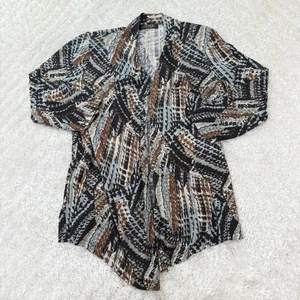Kasper Women's Small Brown Black Gray Abstract Print Open Front Cardigan Office - Picture 1 of 11
