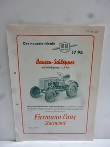 HELA DIESEL 17 PS Bauern-Schlepper  Original Schlepper Prospekt 2 Seiten 01/1952 - Bild 1 von 1