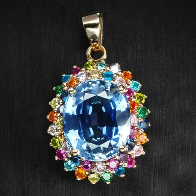 Colgantes clásicos hechos a mano de plata de ley 925 de 8,70 quilates de zafiro azul claro Foto 1 de 4