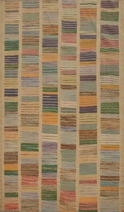 Gestreifter Kelim Handgewebter Teppich 4x6 Pflanzenfarben Moderner Stil Kelim Carpet - Bild 1 von 11