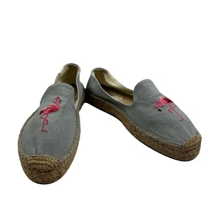Soludos Chambray Canvas Embroidered Flamingo Espadrille Shoes Women's Size 8 - Picture 1 of 10