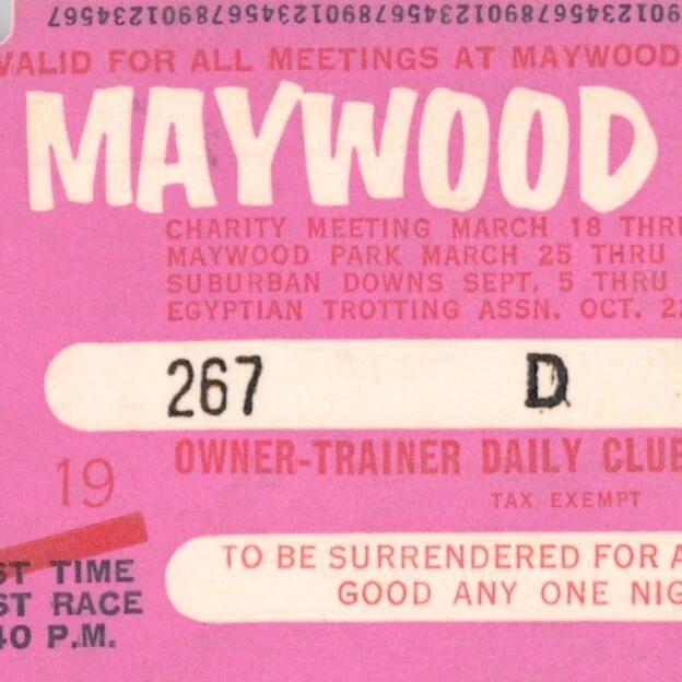 Maywood Park 1960 carreras de caballos Melrose Illinois Pass trote egipcio Foto 1 de 3