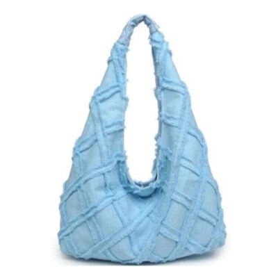 URBAN EXPRESSIONS Barbuda bolsa de ombro hobo de lona algodão - AZUL CELESTE - Imagem 1 de 4