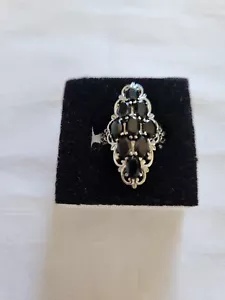 Thailändischer schwarzer Spinell 9 Steine Cluster größerer Ring Größe 7 Edelstahl - Bild 1 von 8